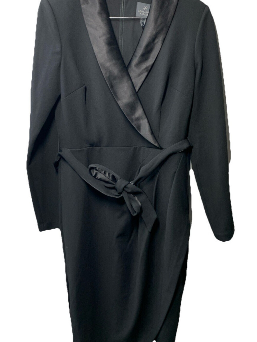 Adrianna Papell Womens Knit Crepe Tuxedo Wrap Dress Tie Belt Size 10 Long Sleeve